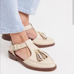 ASOS moving leather tassel flats in bone